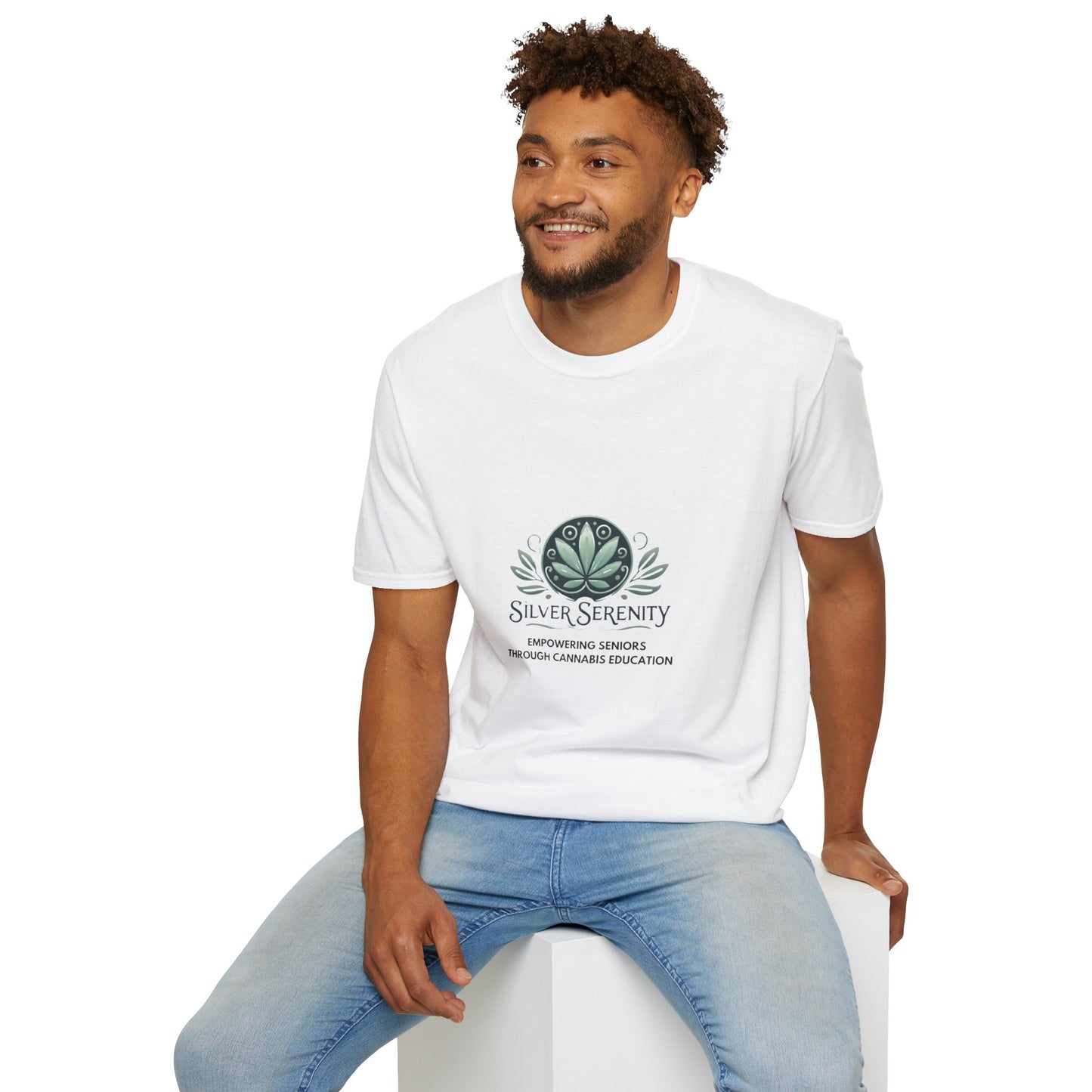 Silver Serenity Unisex Softstyle T-Shirt - Empowering Seniors Through Cannabis Education