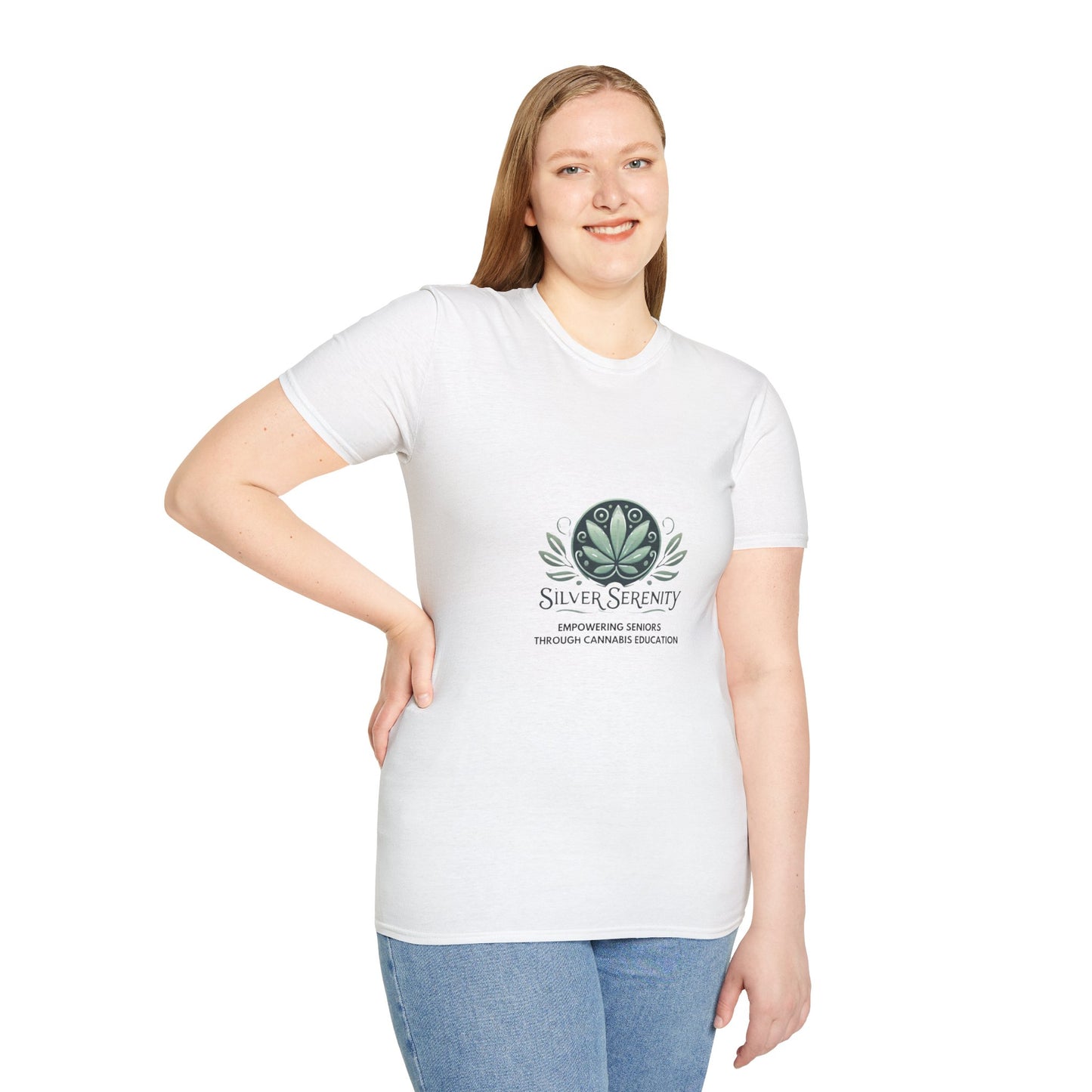 Silver Serenity Unisex Softstyle T-Shirt - Empowering Seniors Through Cannabis Education