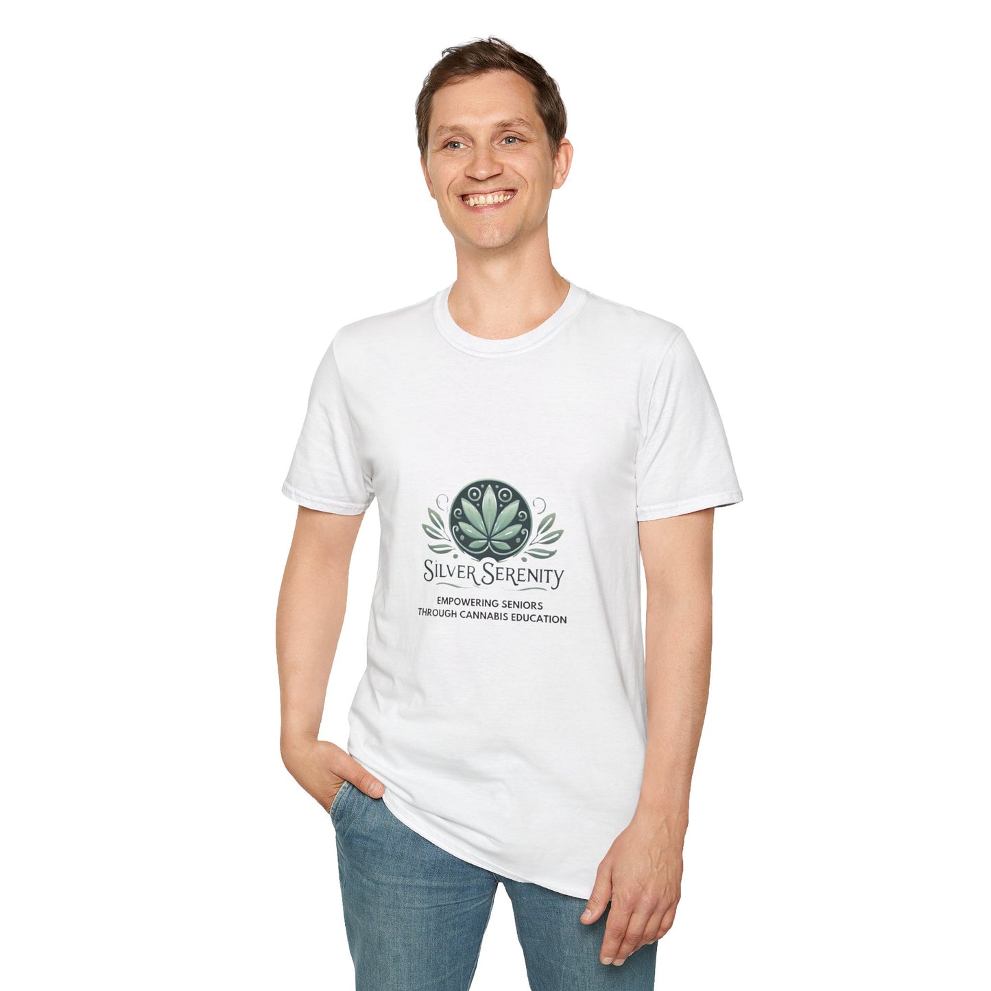 Silver Serenity Unisex Softstyle T-Shirt - Empowering Seniors Through Cannabis Education