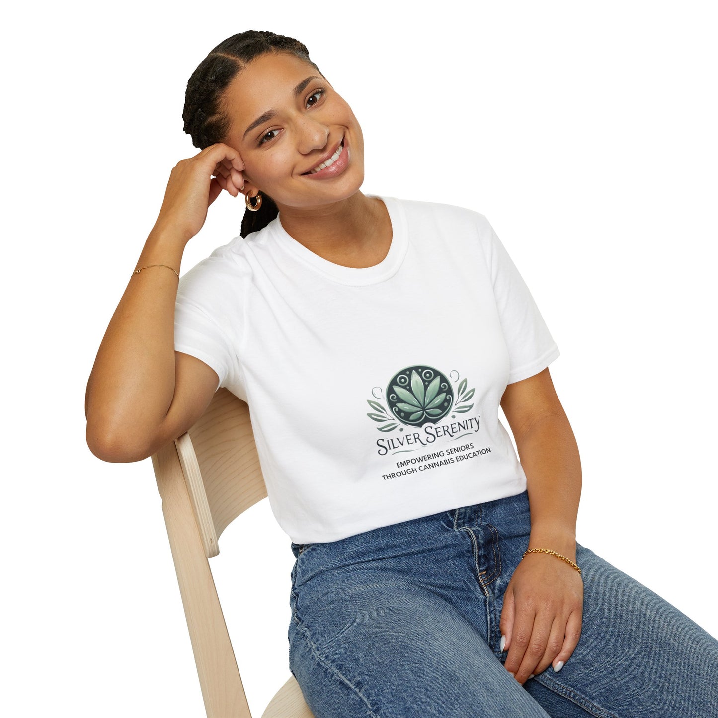 Silver Serenity Unisex Softstyle T-Shirt - Empowering Seniors Through Cannabis Education